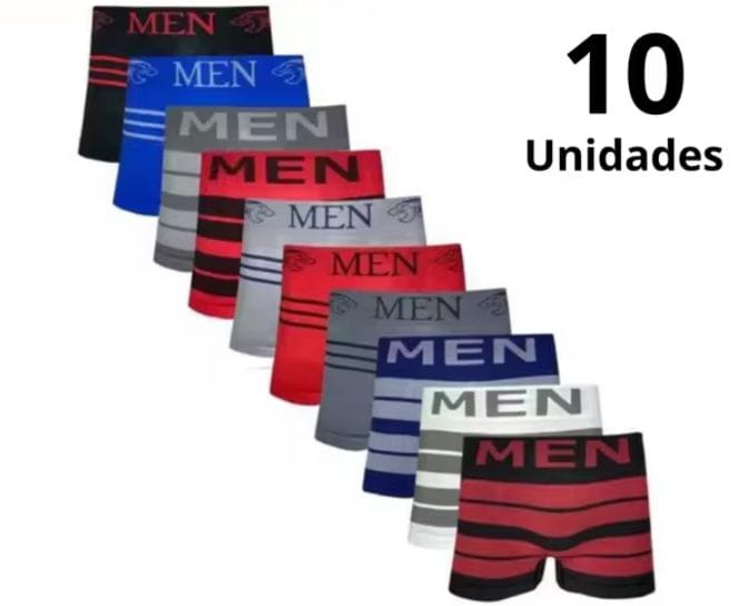 Kit com 10 Cuecas Boxers de Microfibra Masculina